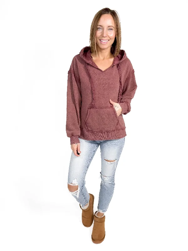 Reggie Distressed Hoodie- MAUVE-FINAL SALE Hoodie with Lace Feminine Delicate
