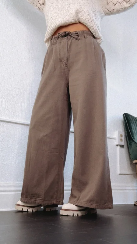 Wesley Washed Wide Leg Pants, Ash Soft Stretch Trousers