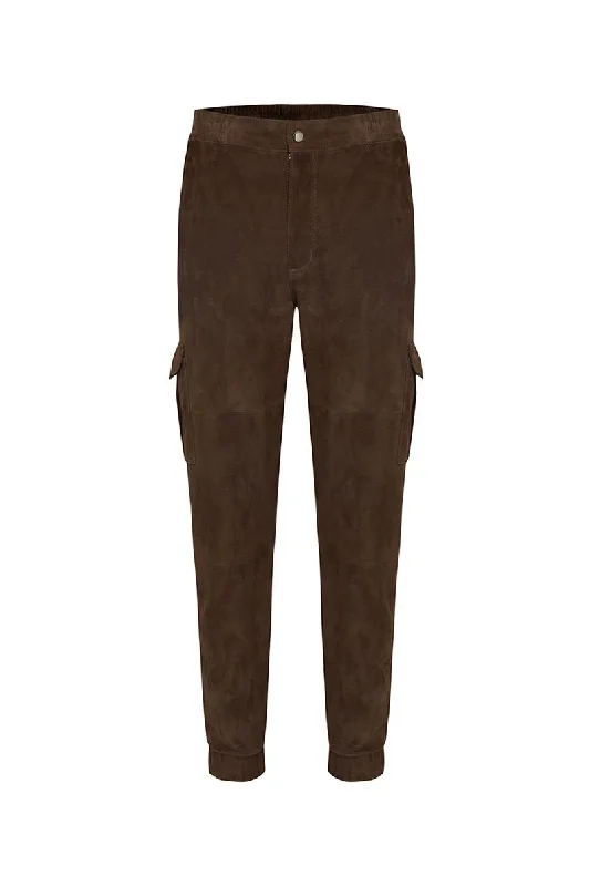Hailey Women's Suede Leather Cargo Pants - Chocolate Soft Cotton Pants