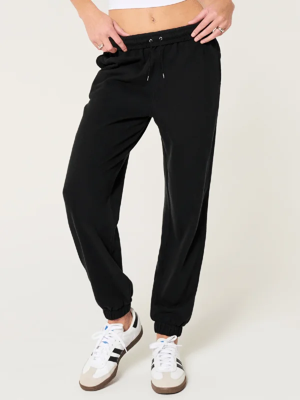 WOMEN'S JET BLACK FLEECE JOGGER PANT Comfy Cargo Trousers