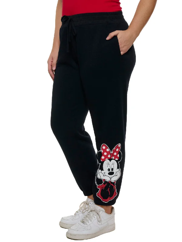 Women's Plus Size Disney Minnie Mouse Jogger Pants Pockets Fleece Black Cozy Lounge Pants