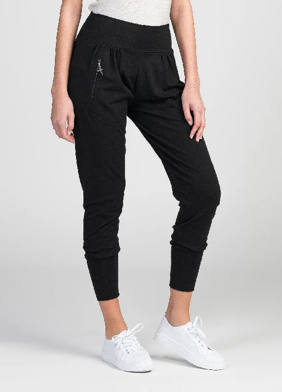 Womens Slouchy Zip Pants - Black Fashionable Tapered Leg Pants