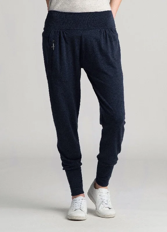 Womens Slouchy Zip Pants - Dark Navy High-Waist Trousers