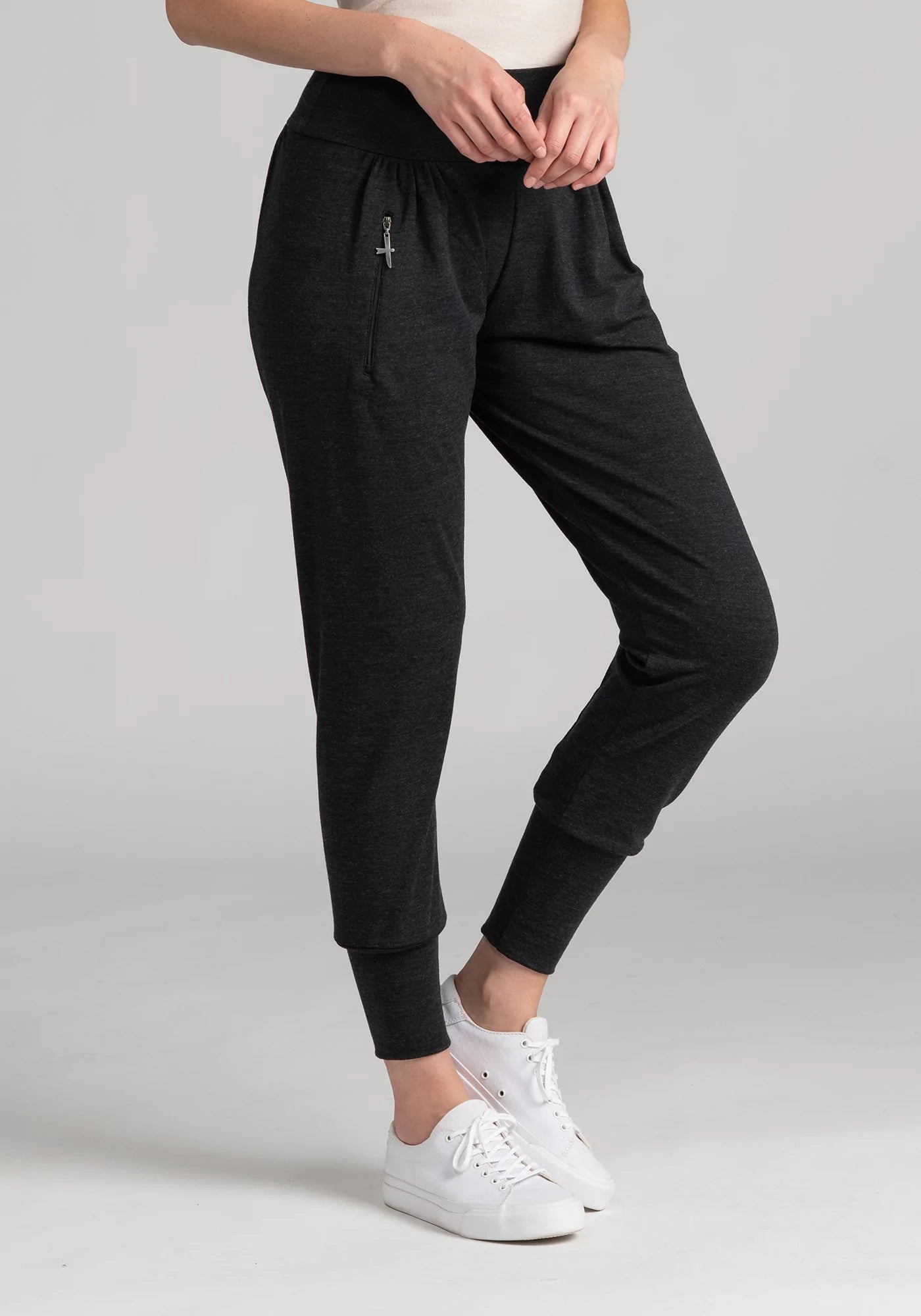 Womens Slouchy Zip Pants - Graphite Trendy Wide-Legged Trousers