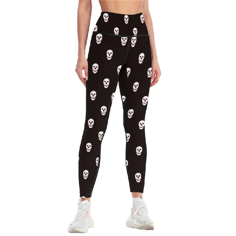 Women's White Skull With Heart Eyes Yoga Pants Casual Wide Pants