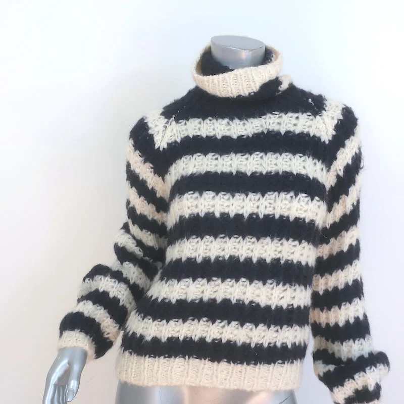 Chloe Striped Turtleneck Sweater Cream/Navy Silk-Mohair Size Extra Small NEW Stylish Fashionable Trendy