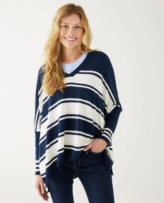 Mersea Catalina V-Neck Sweater Striped Navy Collared Crew Neck Turtle Neck