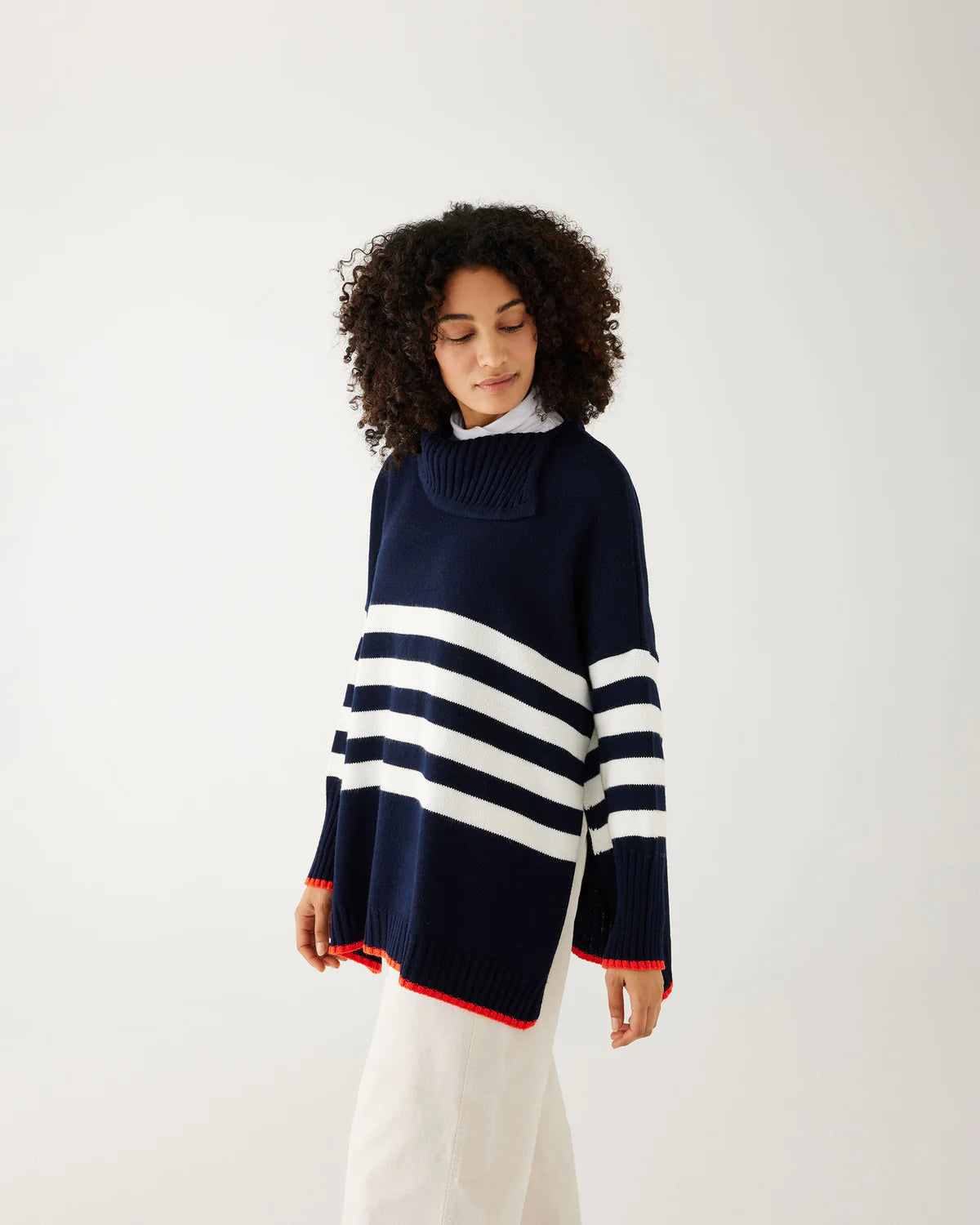 Mersea Marina Sweater Navy/White/Scarlet Houndstooth Herringbone Solid