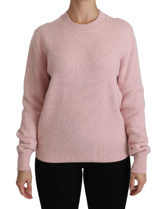 Dolce & Gabbana Cashmere-Blend Pink Crew Neck Sweater Print Jacquard Patchwork