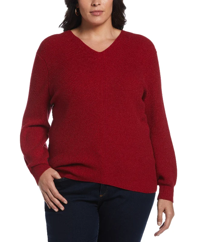 Plus Size Essential Ribbed V-Neck Sweater Fitted Slim Tailored