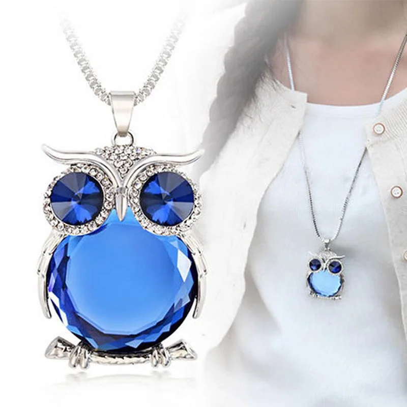 LNRRABC Women Sweater Chain Necklace Owl Design Rhinestones Crystal Pendant Necklaces Jewelry Clothing Accessories Drop Shipping Knit Fabric Woven Fabric Fleece Fabric