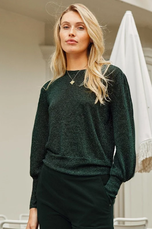 Metallic Knit Crew Neck Jumper | Emerald/Green Hooded Caped Shawl Collar