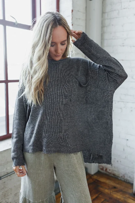 Monday Strolls Frayed Sweater - Charcoal Wool Sweater Cotton Sweater Cashmere Sweater