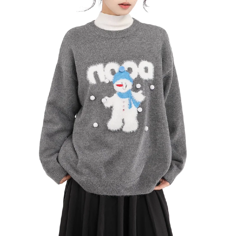 Women's Snowman Crew Neck Sweater Graphic Sweater Embroidered Appliqued