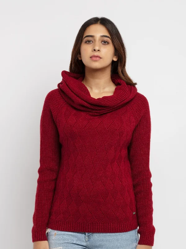 Women's Cowl Neck Sweater Chenille Brocade Lace