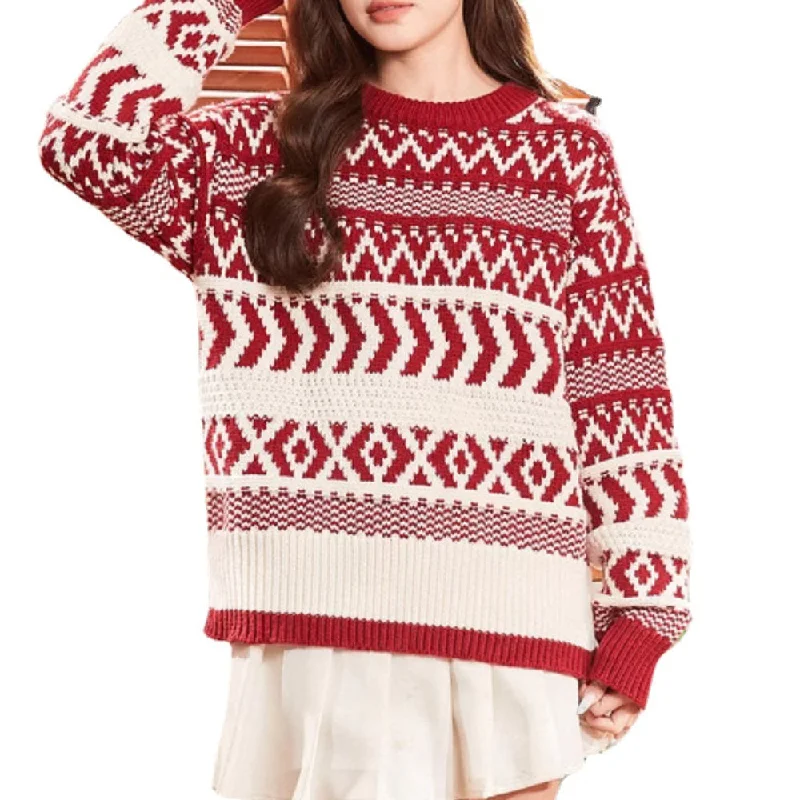 Women's Vintage Red Knitted Sweater Tailored Straight A-Line