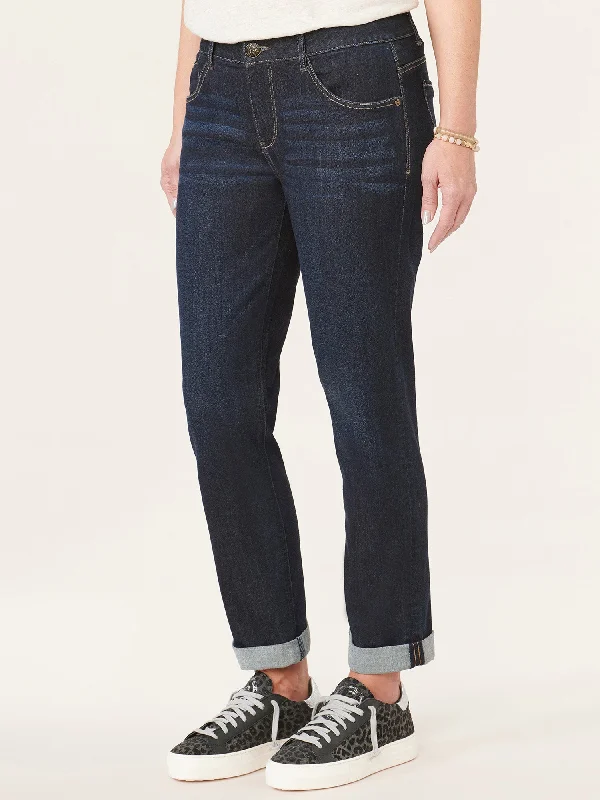"Ab"solution® Indigo Petite Cuffed Girlfriend Jean Chic Faded Blue Jeans