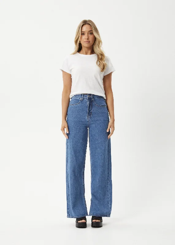 AFENDS Womens Bella - Denim Wide Leg Baggy Jean - Worn Blue Fashionable Button-Front Jeans AFENDS Womens Bella - Denim Wide Leg Baggy Jean - Worn Blue Fashionable Button-Front Jeans