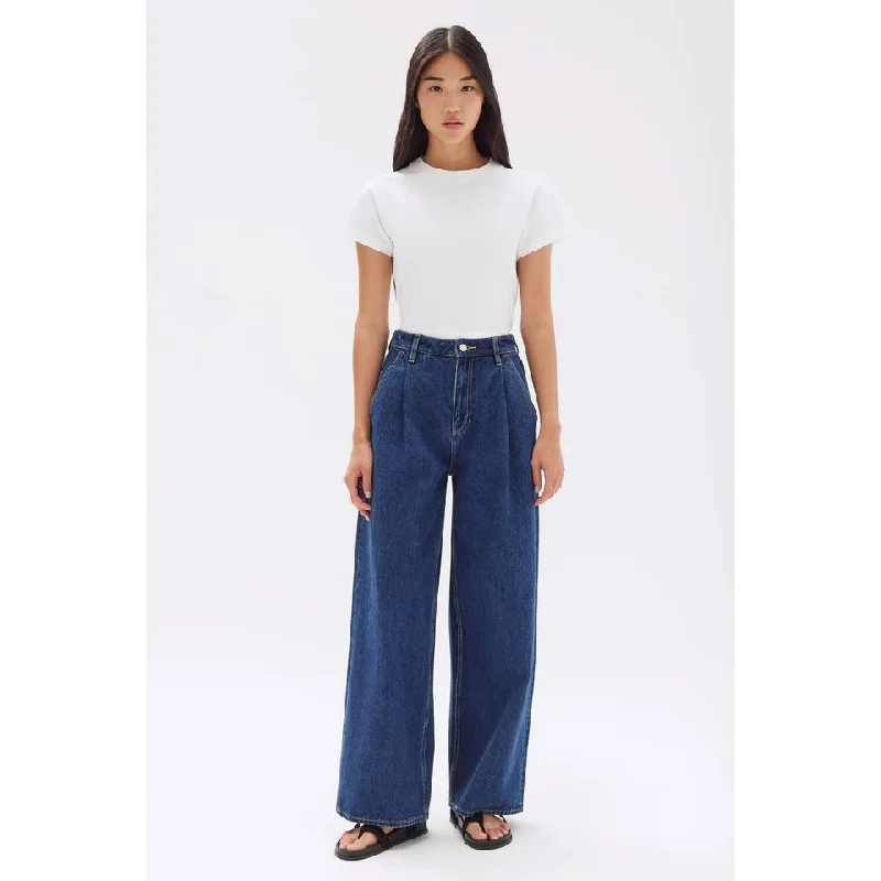 Assembly Label  Slack Pleat Wide Leg Jean - Heritage Blue Stylish High-Waist Jeans