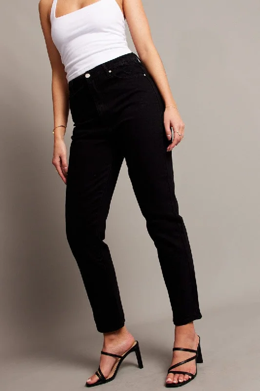 Black Boyfriend Jean High Rise Fashionable Mom Jeans