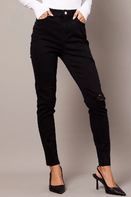 Black Skinny Jean High Rise Trendy Paperbag Waist Jeans