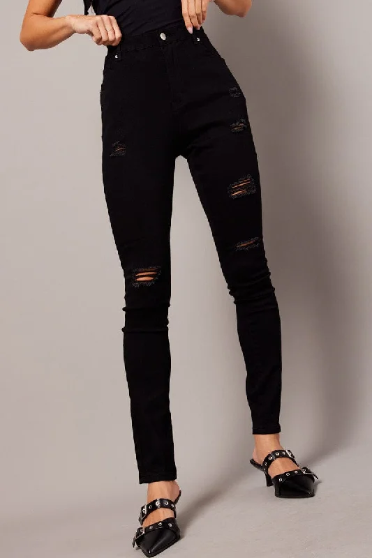 Black Skinny Jean High Rise Chic Ripped Jeans