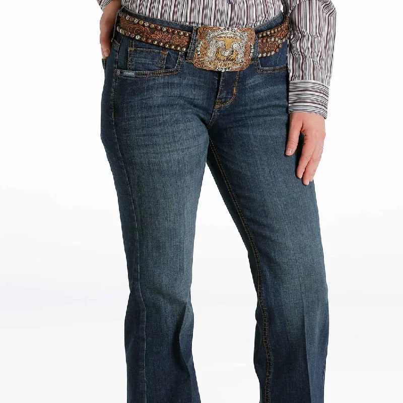 Cinch Women's Slim Fit Lynden Jean- Dark Stonewash Trendy Paperbag Waist Jeans