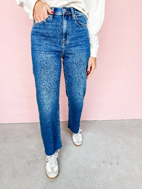 [DAZE] Pleaser High Rise Wide Ankle Jean-Uptown Stylish Shredded Denim Jeans
