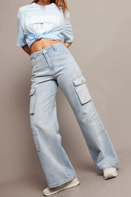 Denim Cargo Jean High Rise Casual Straight-Leg Jeans