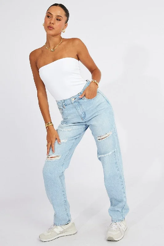 Denim High Rise Jean Ripped Comfortable Full-Length Denim Jeans