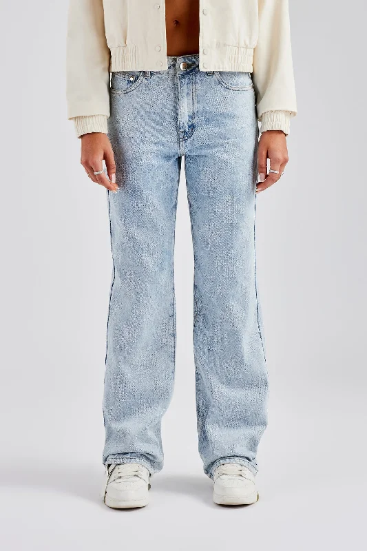 Etched Relaxed Denim Jean - Ice Blue Trendy Vintage Denim Jeans