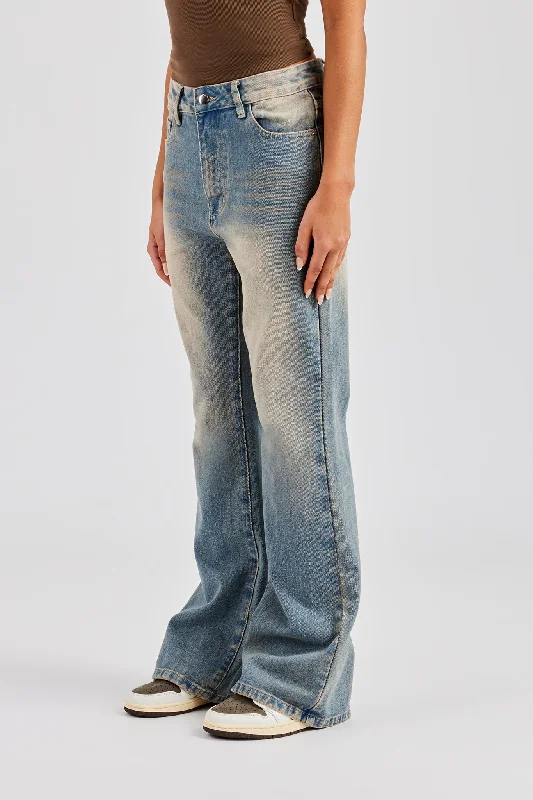 Flare Fit Denim Jean - Antique Wash Comfortable Straight-Legged Denim