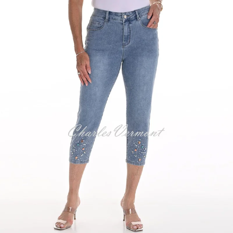 Frank Lyman Embellished Capri Jean - Style 256823U Comfortable Faded High-Rise Jeans