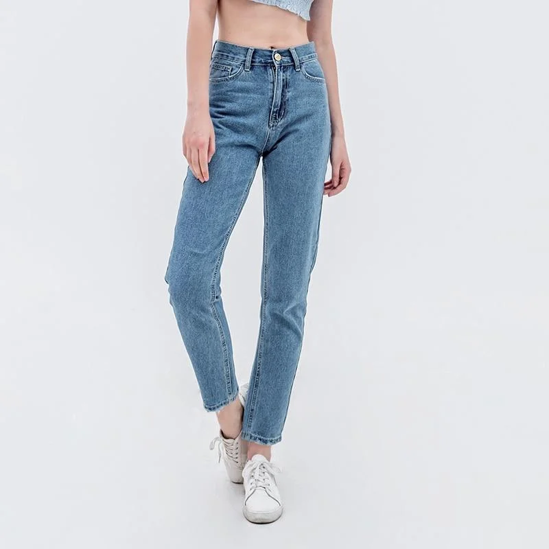 Harem High Waist Blue Straight Jean Trendy Pleated Waist Jeans