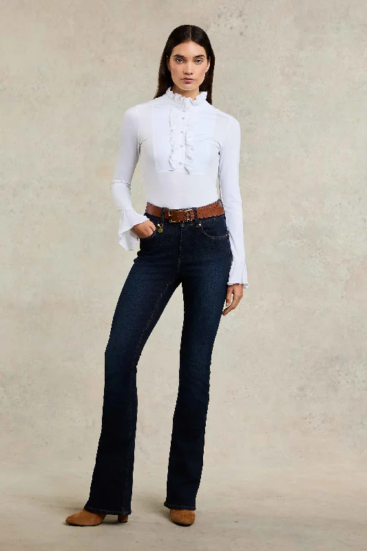 High Rise Flared Jean (Deep Indigo) Chic Cropped Jeans