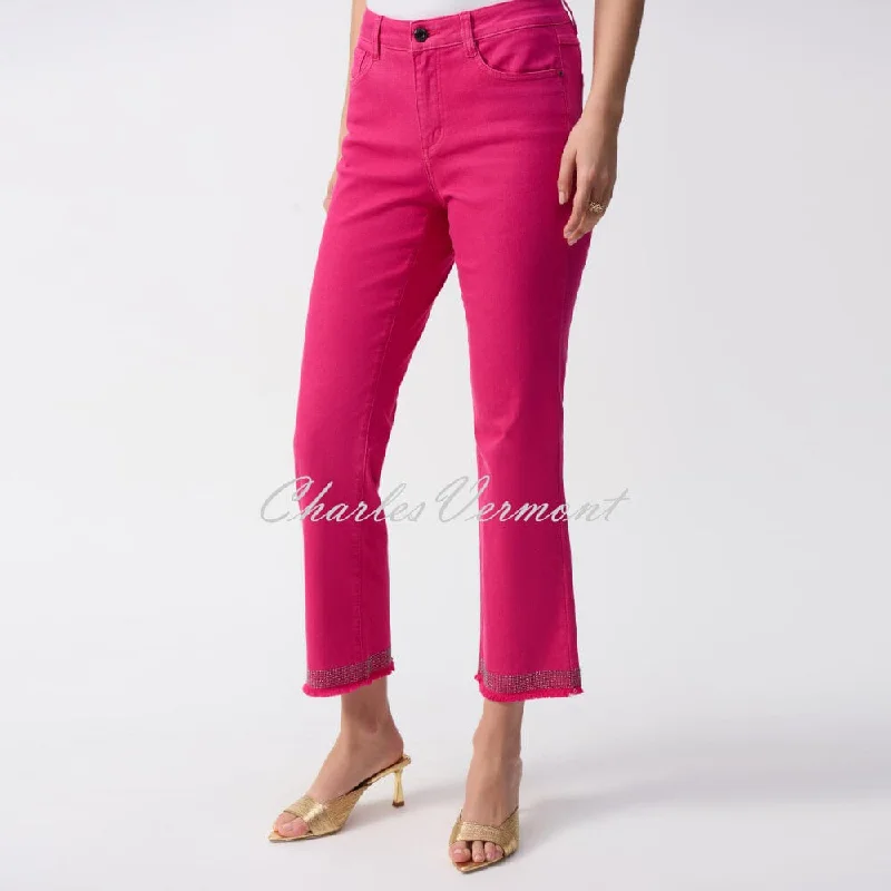 Joseph Ribkoff Cropped Jean With Diamante Frayed Hem - Style 243964 (Geranium) Fashionable White Denim Jeans Joseph Ribkoff Cropped Jean With Diamante Frayed Hem - Style 243964 (Geranium) Fashionable White Denim Jeans