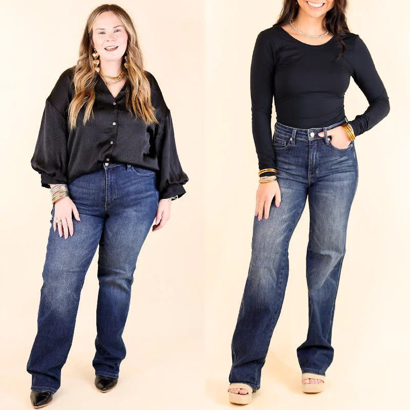 Judy Blue | Flawless Fit Tummy Control Classic Straight Leg Jean in Dark Wash Fashionable Button-Front Jeans Judy Blue | Flawless Fit Tummy Control Classic Straight Leg Jean in Dark Wash Fashionable Button-Front Jeans