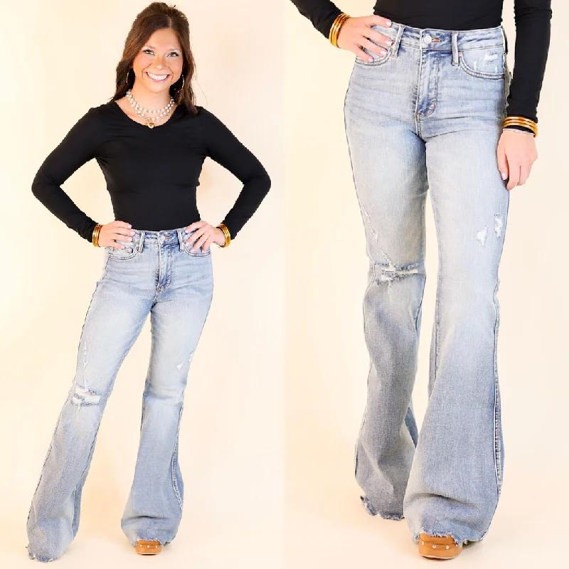 Judy Blue | Raw Appeal Tummy Control Destroy Flare Jean in Medium Wash Trendy Wide-Leg High-Waist Denim Judy Blue | Raw Appeal Tummy Control Destroy Flare Jean in Medium Wash Trendy Wide-Leg High-Waist Denim