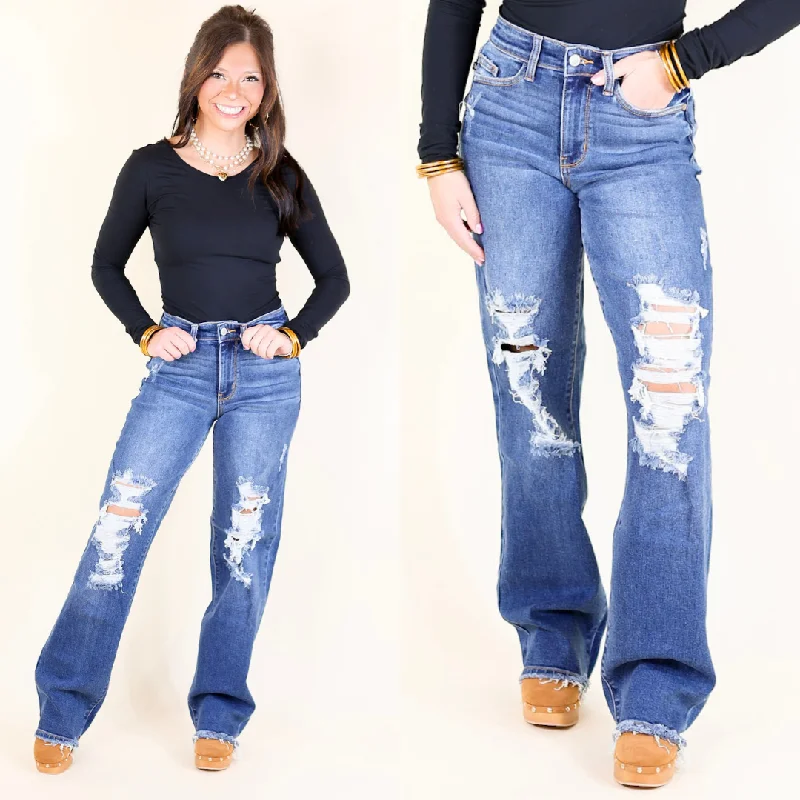 Judy Blue | Rugged Charm Mid Rise Distressed Dad Jean in Medium Wash Comfortable Boyfriend Jeans Judy Blue | Rugged Charm Mid Rise Distressed Dad Jean in Medium Wash Comfortable Boyfriend Jeans