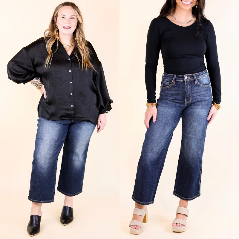Judy Blue | Sleek Statement Tummy Control Cropped Wide Leg Jean in Dark Wash Fashionable Slim Fit Jeans Judy Blue | Sleek Statement Tummy Control Cropped Wide Leg Jean in Dark Wash Fashionable Slim Fit Jeans