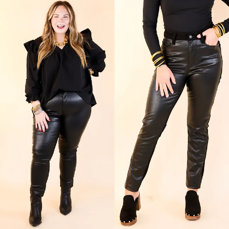 Judy Blue | The Best of Both High Waisted Faux Leather and Denim Skinny Jean in Black Trendy Skinny High-Waist Jeans Judy Blue | The Best of Both High Waisted Faux Leather and Denim Skinny Jean in Black Trendy Skinny High-Waist Jeans