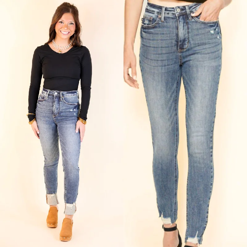 Judy Blue | Urban Essentials Tummy Control Skinny Jean with Destroy Hem in Vintage Medium Wash Chic Ripped Jeans Judy Blue | Urban Essentials Tummy Control Skinny Jean with Destroy Hem in Vintage Medium Wash Chic Ripped Jeans