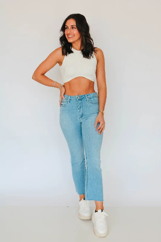 Just Black High Rise Crop Flare Jean Fashionable White Denim Jeans