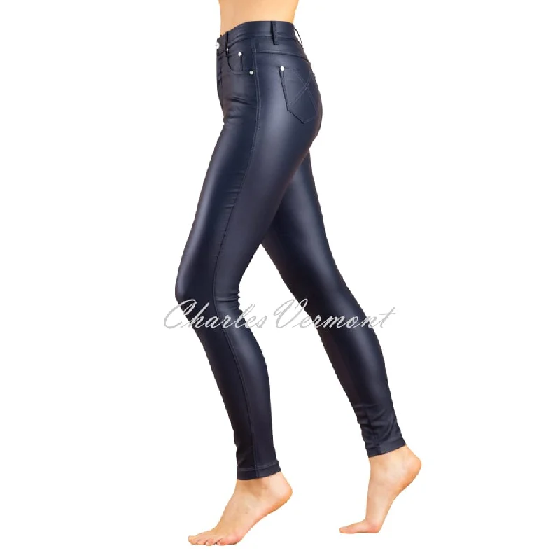 Marble Wax Coated Full Length Skinny Jean - Style 2405-103 (Navy) Trendy Wide-Leg High-Waist Denim
