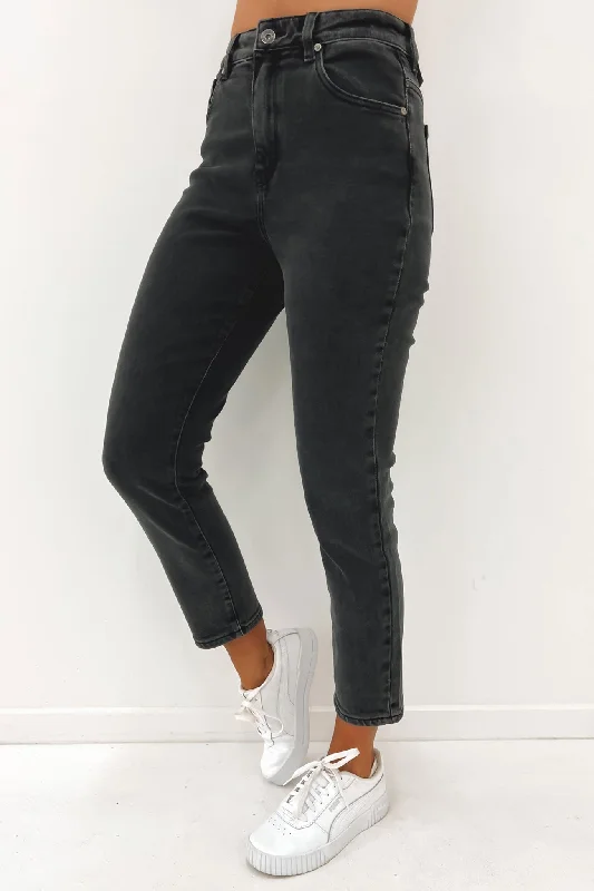 Monica Mom Jean Washed Black Fashionable Raw Hemmed Jeans