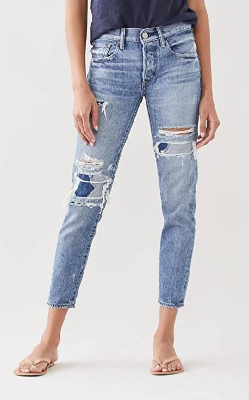 Moussy Louisville Tapered Jean Chic Rip-Detail High-Waist Jeans