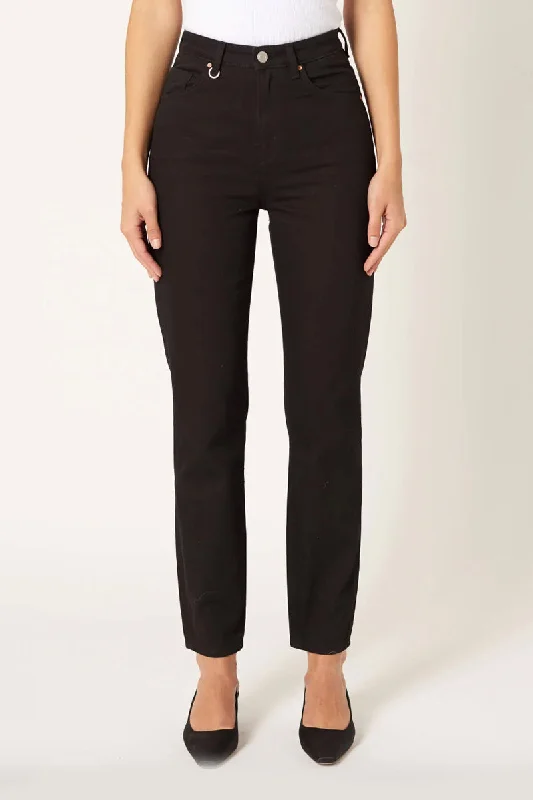 Neuw - Lola Mom Jean, Stay Black 30" Length Trendy Low-Rise Slim Jeans