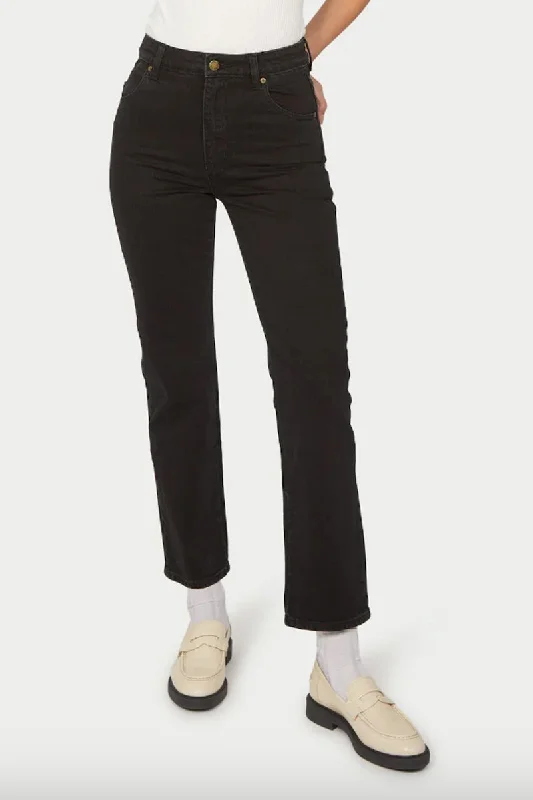 Rollas - Original Straight Jean, Comfort Jet Black Fashionable Cropped Denim Jeans