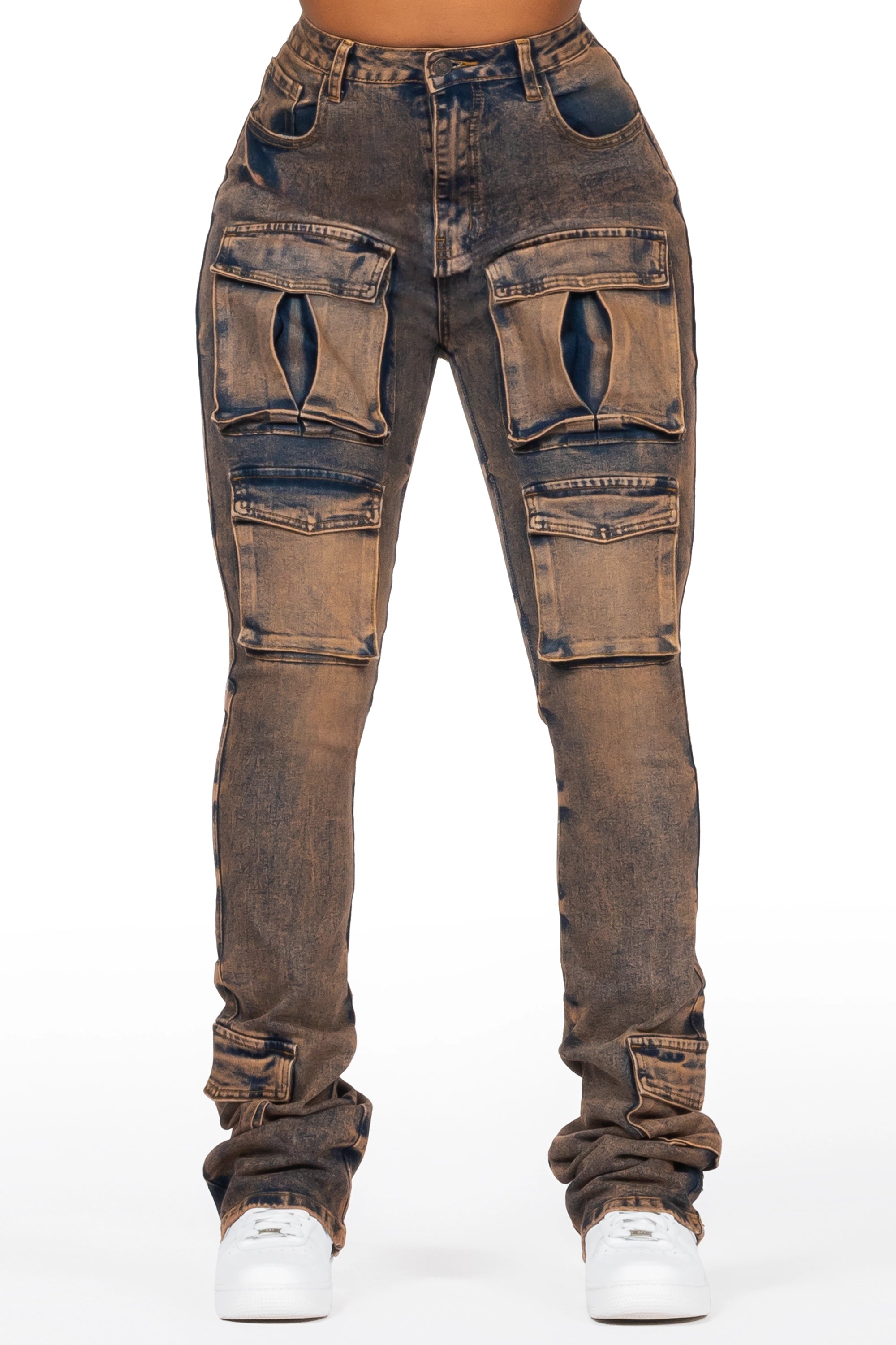 Angella Copper Cargo Super Stacked Jean Casual Light Wash Jeans