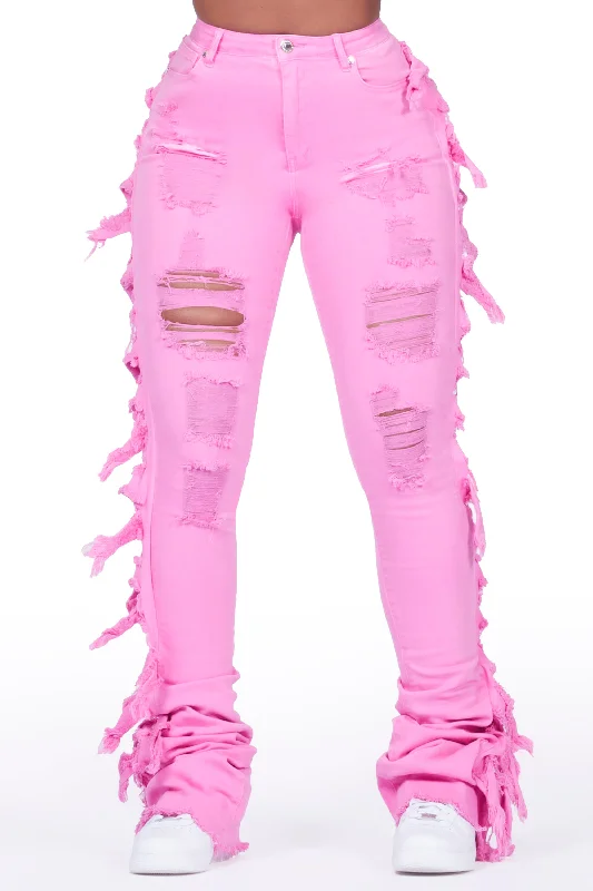 Cataleya Pink Super Stacked Jean Trendy Acid Wash Skinny Jeans